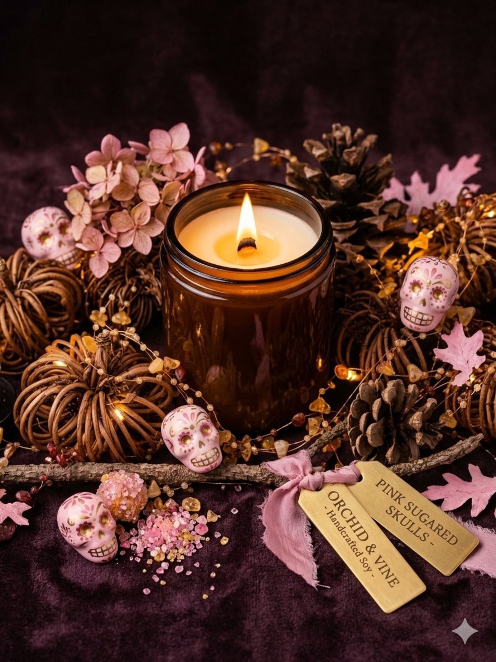 Orchid & Vine Pink Sugared Skull Soy Candle Clean Living